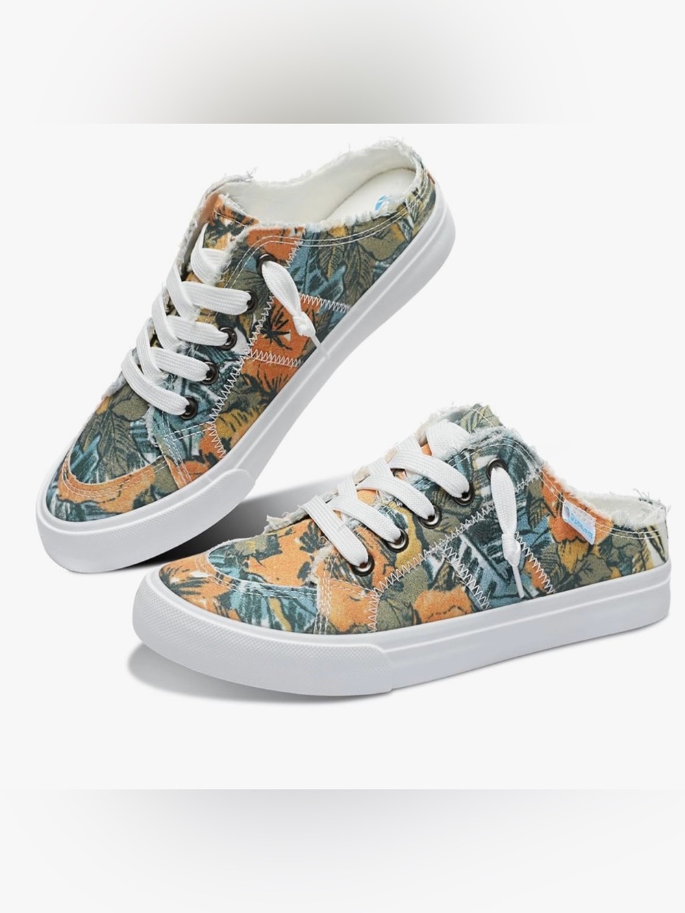 Obtaom Women's Floral Canvas Sneakers in Orange & Blue